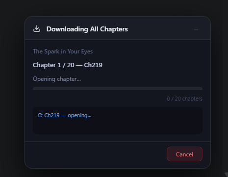 Download progress popup with activity log